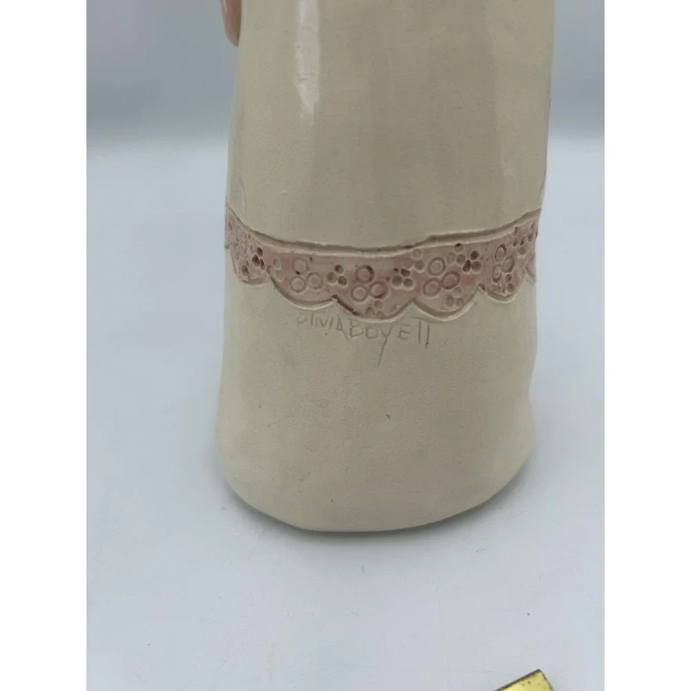 Olivia Boye Angel Ceramic 13in Hand Painted Ivory Pink Signed decanter